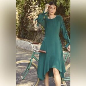 NWT BCBGMaxAzria Cicely Foliage Asymmetrical Long-Sleeve Tie Dress Size 2